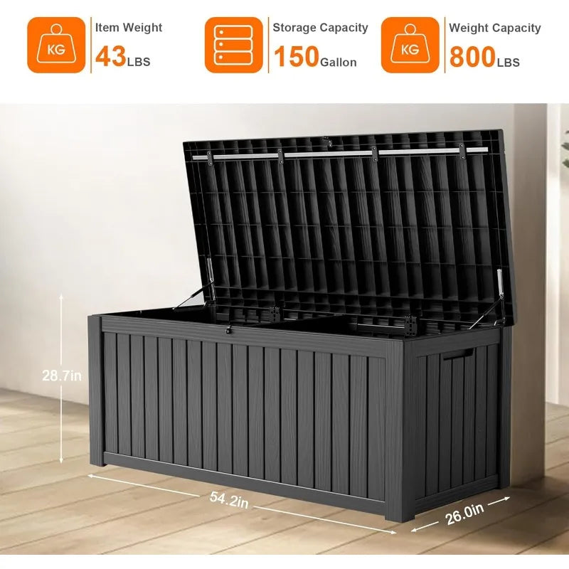 150 Gallon Resin Outdoor Deck Box Waterproof Storage Black