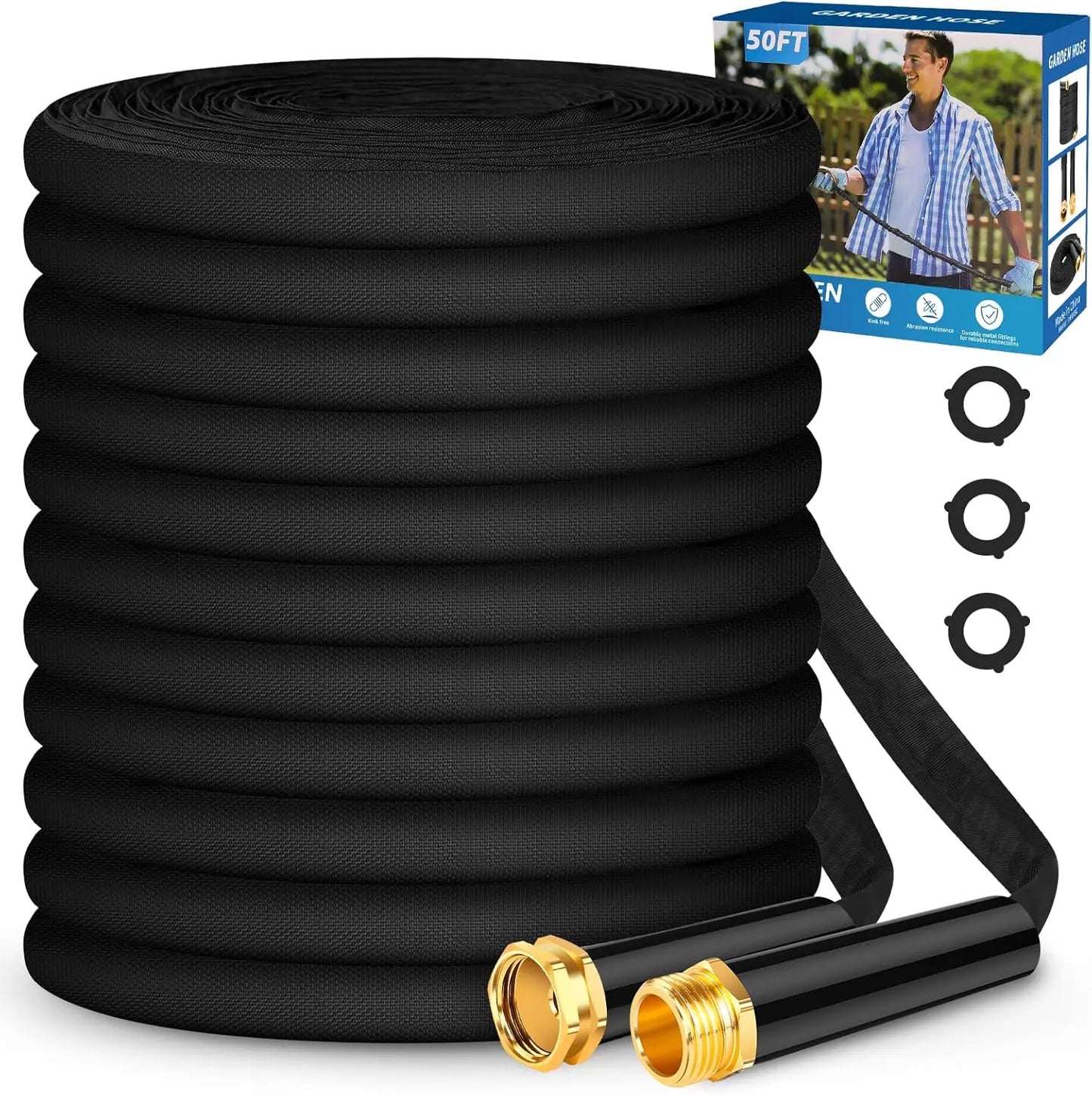 Garden Hose 50ft, Non-Expanding, Lightweight, Leak-Proof Metal interface, No-Knots, Portable, Wear-Resistant, Sturdy, Flexible,