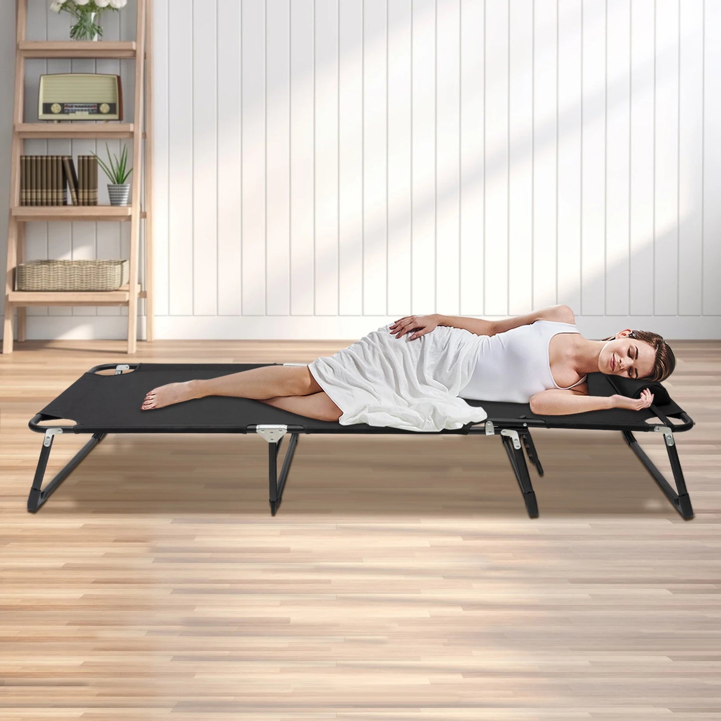 Black Extra Wide Portable Folding Camping Cot for Outdoor, Travel, Home & Guest Use - 4-Position Adjustable, 265 Lbs Capacity