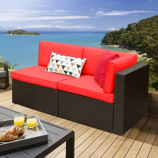 2 Pieces Patio Furniture Sofa Sets Outdoor All-Weather Sectional Corner Sofa and Armless Sofa