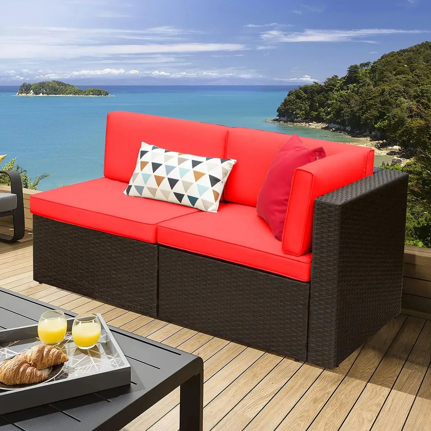 2 Pieces Patio Furniture Sofa Sets Outdoor All-Weather Sectional Corner Sofa and Armless Sofa