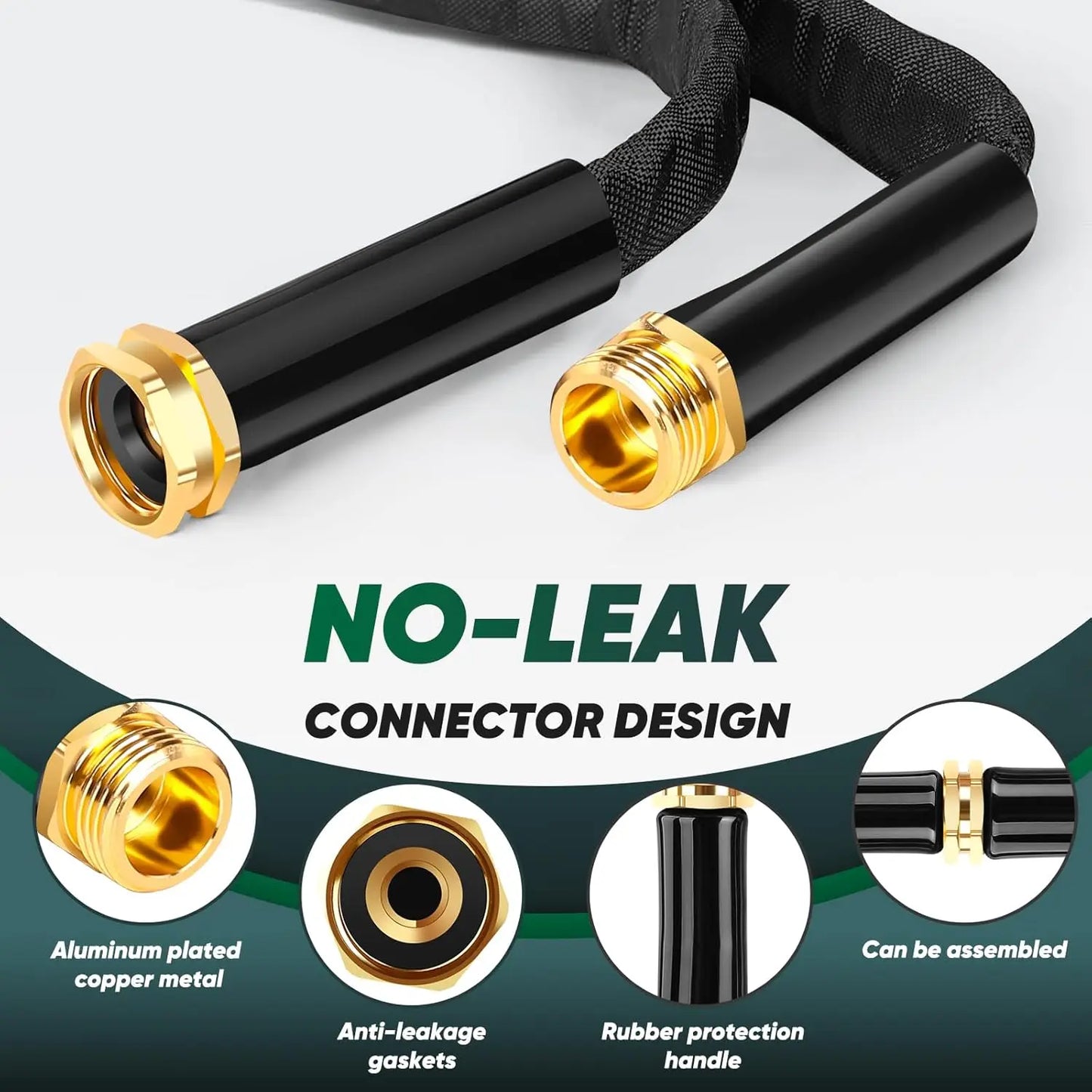 Garden Hose 50ft, Non-Expanding, Lightweight, Leak-Proof Metal interface, No-Knots, Portable, Wear-Resistant, Sturdy, Flexible,