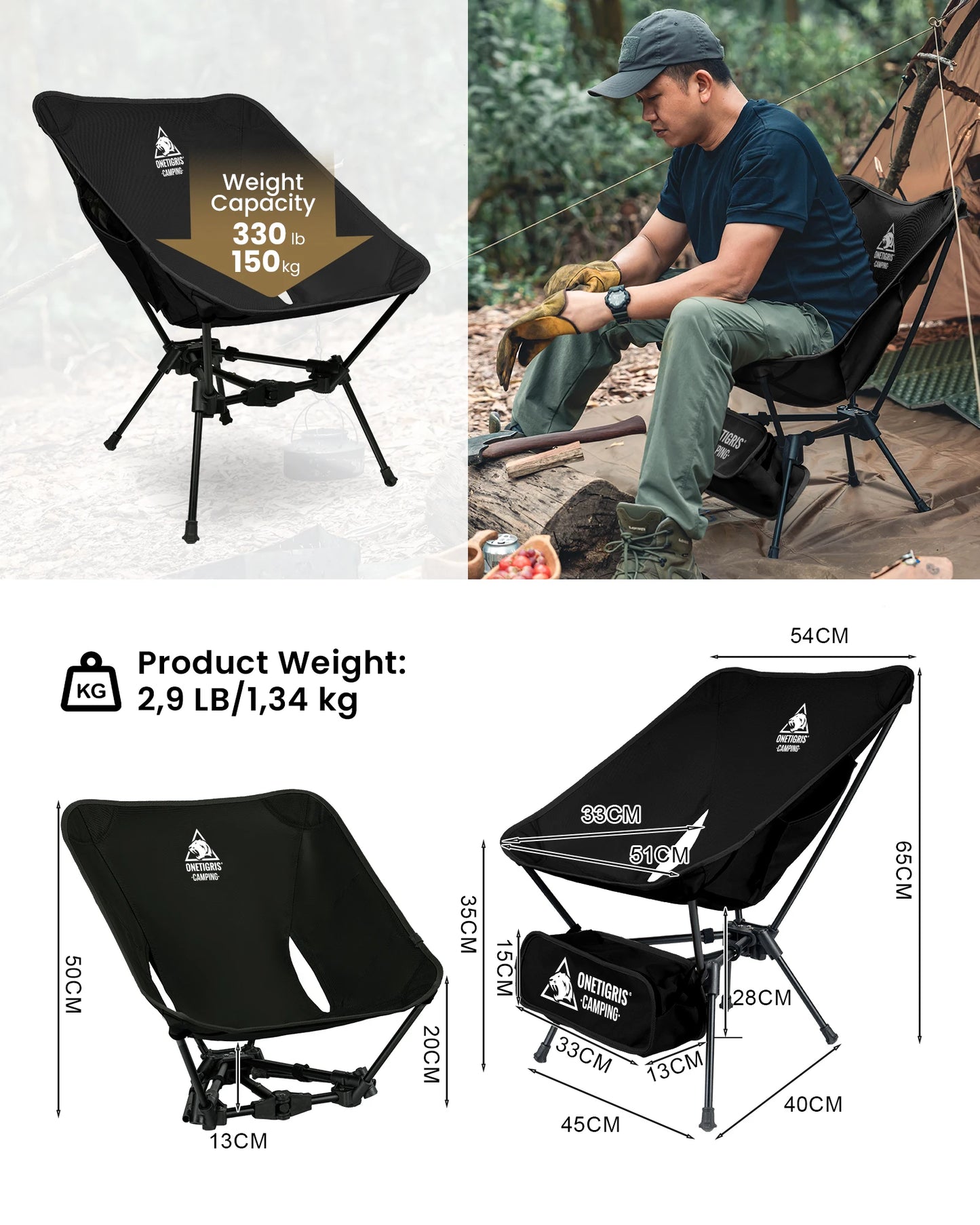 OneTigris Tigerblade Chair Foldable Outdoor Chair Triangle Framed Compact Portable Backpacking Chair