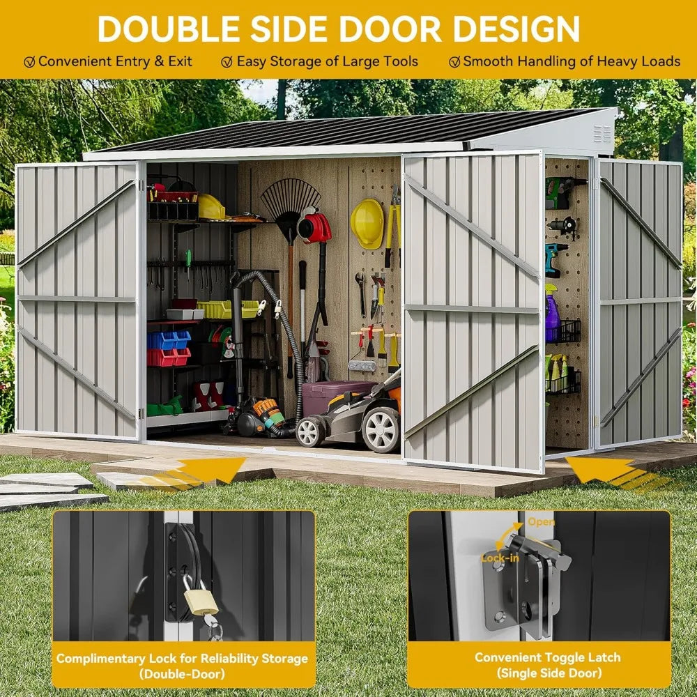 8x4 FT Outdoor Weatherproof Storage Shed, Secure Metal Bike Shed w/Lockable Entry, Storage for Lawn Equipment, Tools