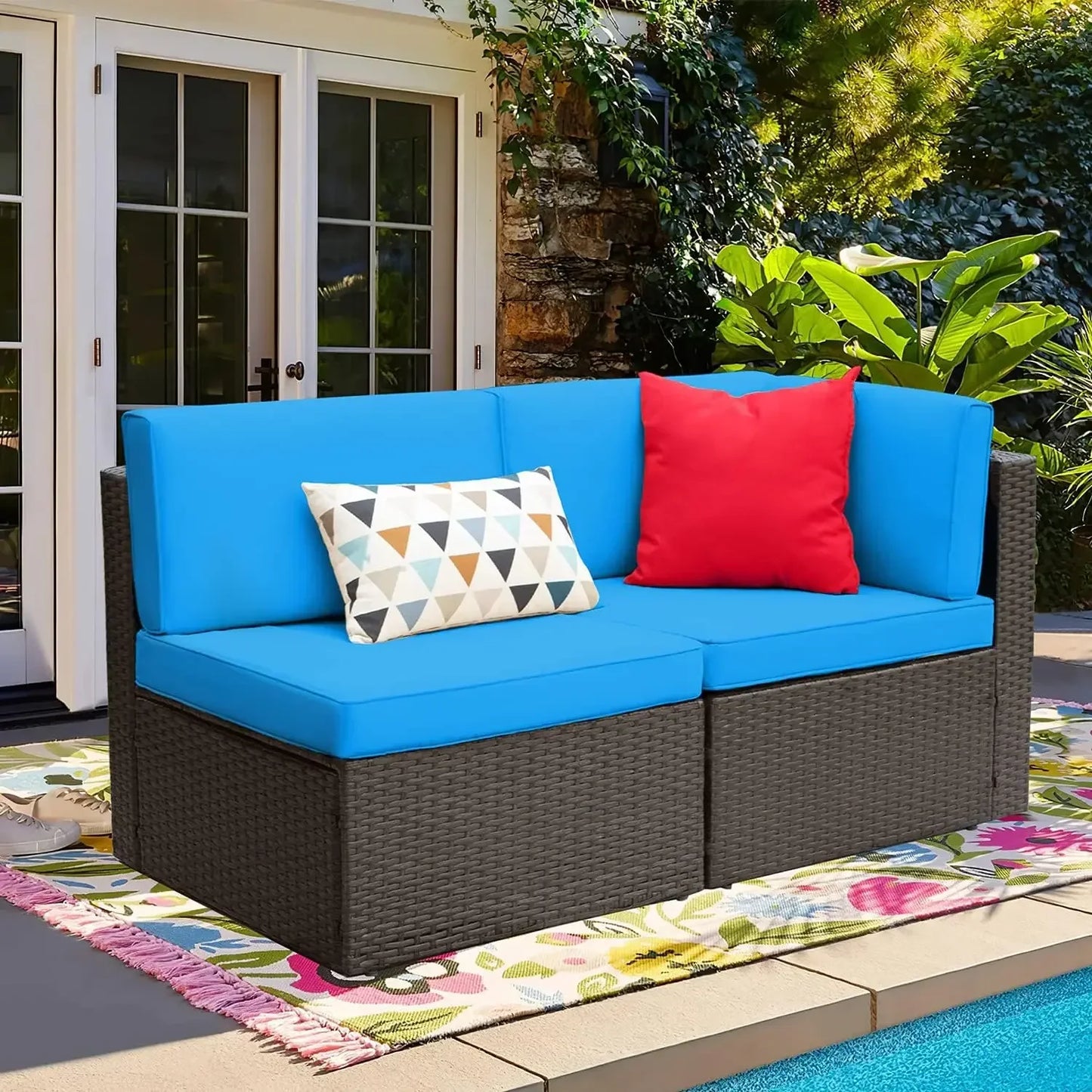 2 Pieces Patio Furniture Sofa Sets Outdoor All-Weather Sectional Corner Sofa and Armless Sofa