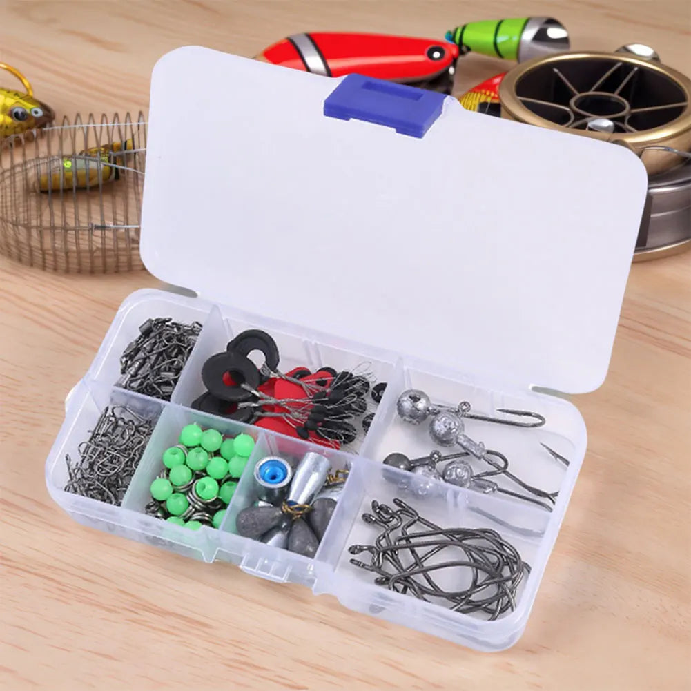 170pcs Fishing Tools Accessories Kit Set with Fishing Box Fish Hooks Swivels Sinkers Fishing Set Fishing Gifts for Men