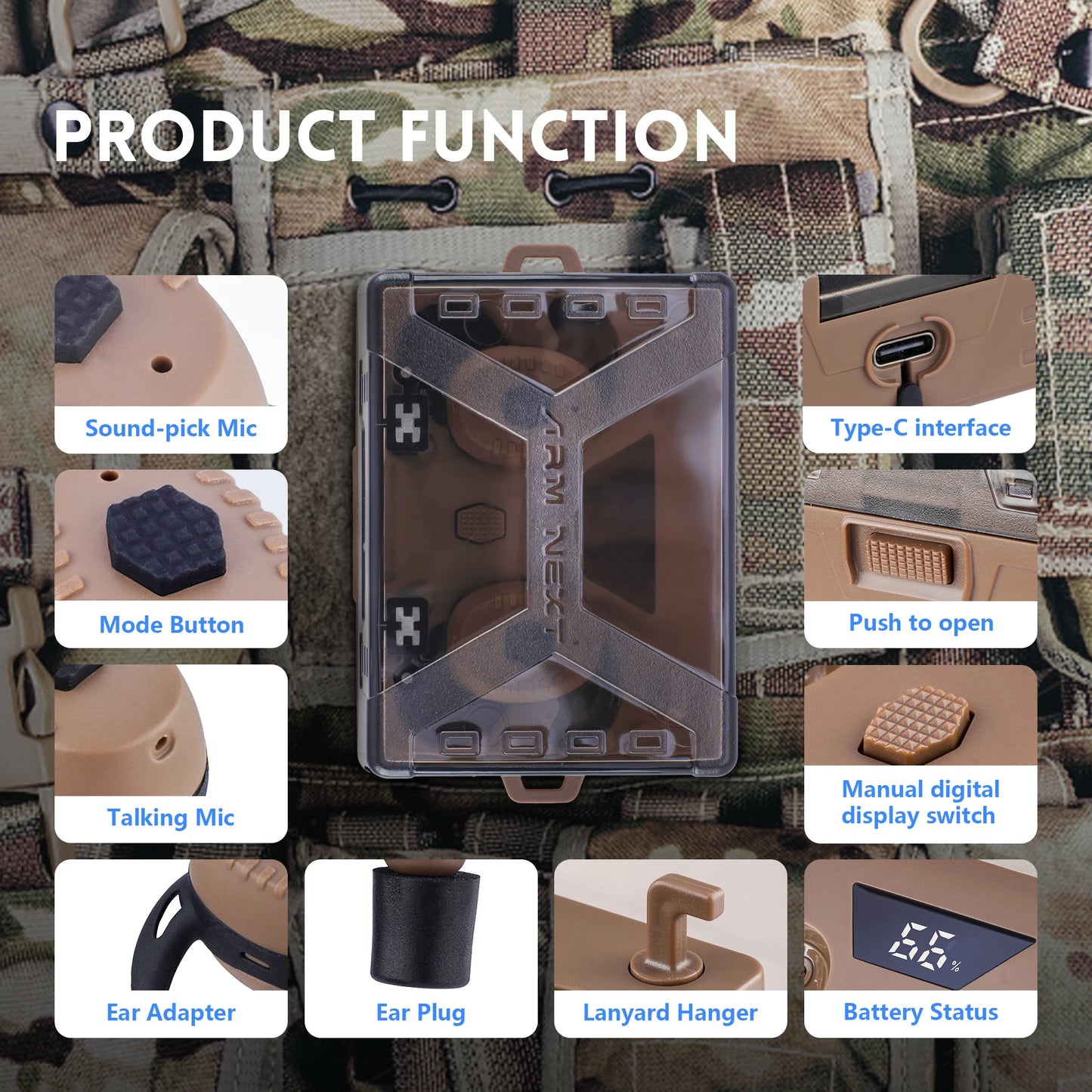 Shooting Earplugs ANC NRR27dB - Tactical Bluetooth Earbuds with Active Noise Cancelling for Hunting Military Ear Protection