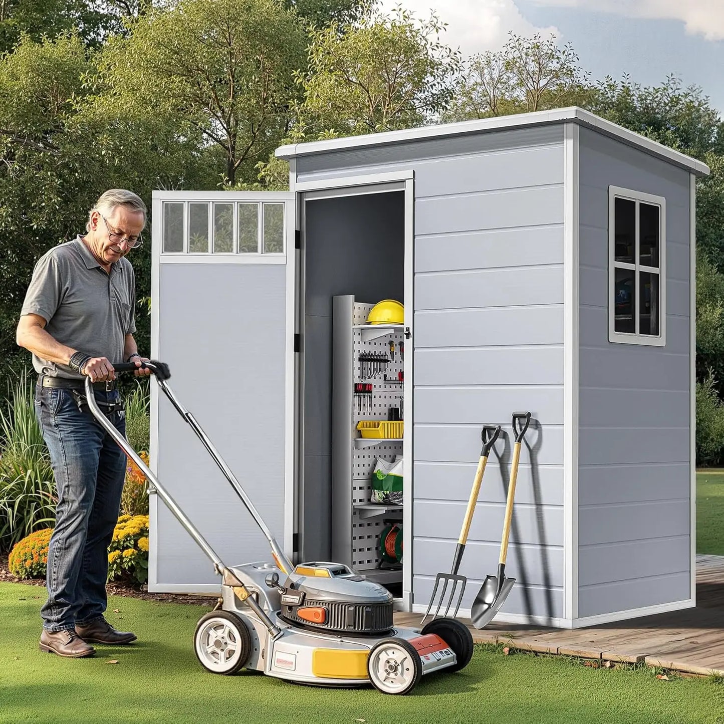 Plastic Outdoor Storage Shed All Weather With Windows 5x3ft